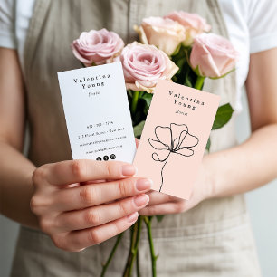 Moderne blush roze lijn kunst bloementekening eleg visitekaartje
