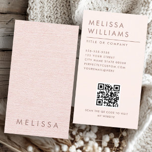 Moderne blush roze linnen print verticaal minimali visitekaartje