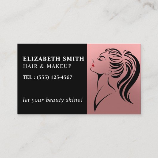 Moderne blush roze make-up haar professional visitekaartje (Voorkant)