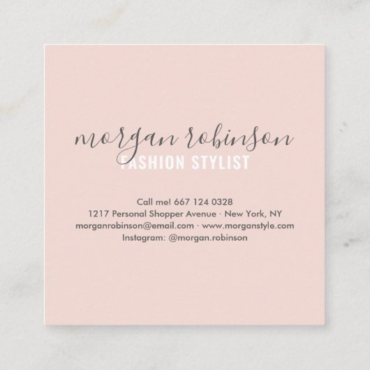 Moderne blush roze mode stylist handtekening foto vierkante visitekaartje (Achterkant)