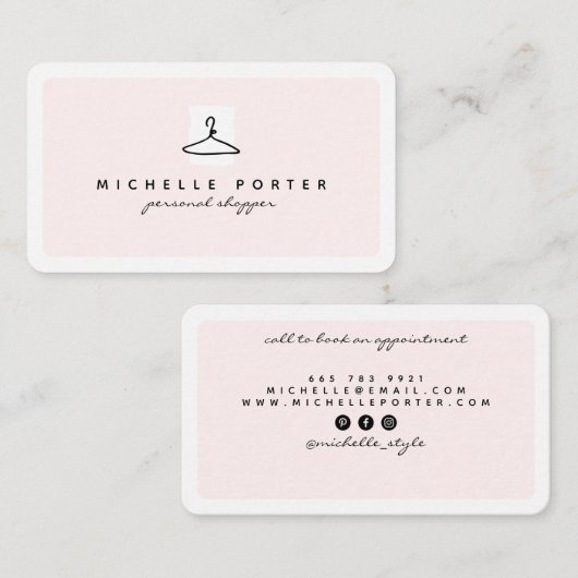 Moderne blush roze mode stylist personal shopper visitekaartje (Voorkant / Achterkant)