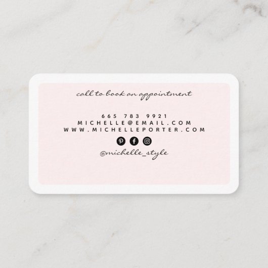 Moderne blush roze mode stylist personal shopper visitekaartje (Achterkant)