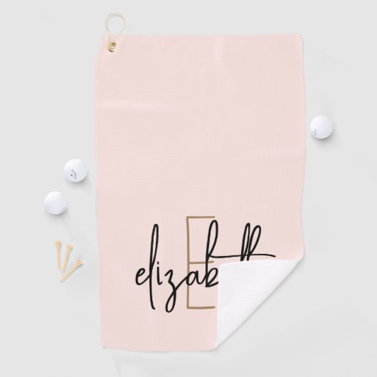 Moderne Blush roze monogram naam Golfhanddoek (Insitu)