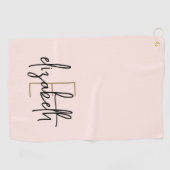Moderne Blush roze monogram naam Golfhanddoek (Horizontaal)