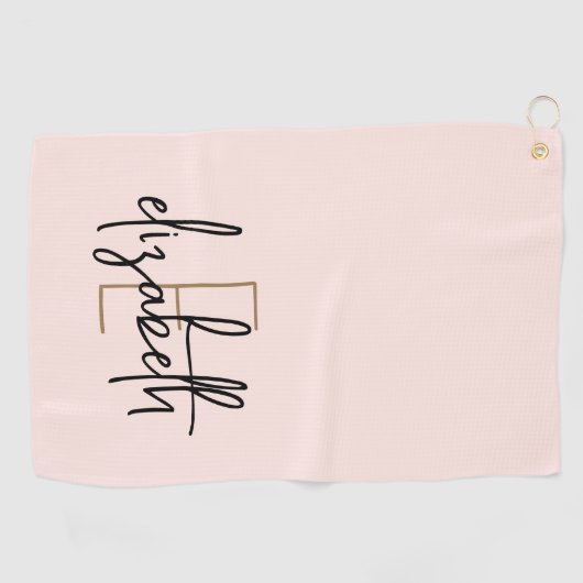 Moderne Blush roze monogram naam Golfhanddoek (Horizontaal)