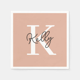 Moderne Blush Roze Monogram Schrift Servet