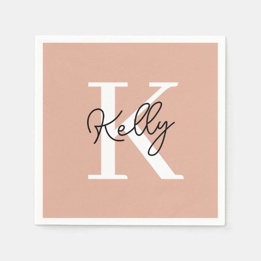 Moderne Blush Roze Monogram Schrift Servet (Voorkant)
