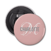 Moderne Blush Roze Monogrammed Button Bottle Opene Button Flesopener (Voorkant)