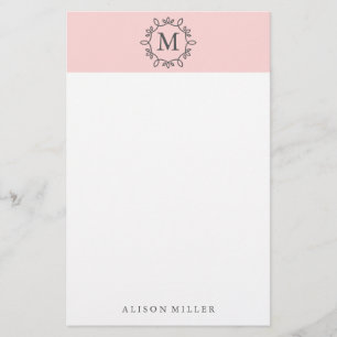 Moderne Blush Roze monogrammed Stationery Briefpapier