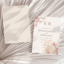 Moderne Blush Roze Mousse Petals Monogram Huwelijk