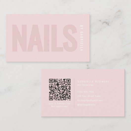 Moderne Blush Roze Nagel Tech QR Code Visitekaartje (Voorkant / Achterkant)