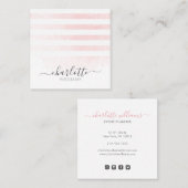 Moderne Blush Roze Ombre White Strips Handtekening Vierkante Visitekaartje (Voorkant / Achterkant)
