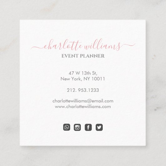 Moderne Blush Roze Ombre White Strips Handtekening Vierkante Visitekaartje (Achterkant)