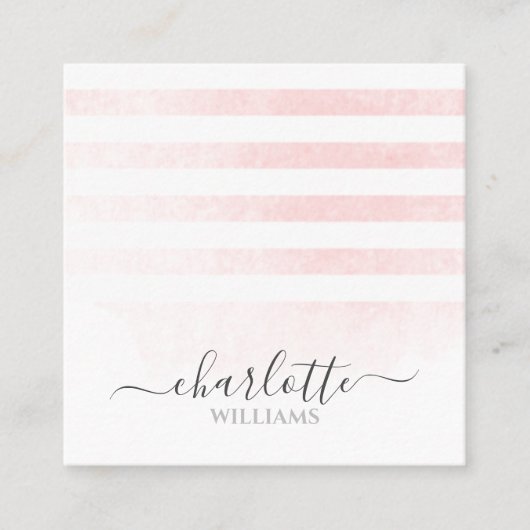 Moderne Blush Roze Ombre White Strips Handtekening Vierkante Visitekaartje (Voorkant)