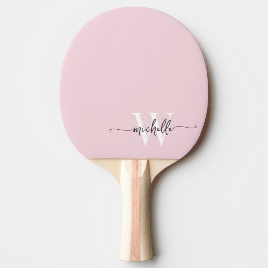Moderne Blush Roze Op Maat Gemaakte Monogram Naam  Tafeltennisbatje (Voorkant)