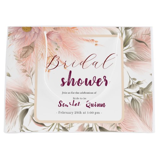 Moderne blush roze pampas gras bruids bos groot cadeauzakje (Voorkant)