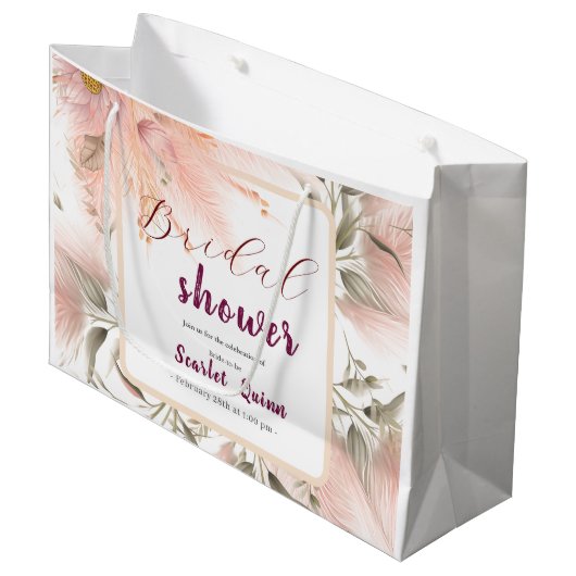 Moderne blush roze pampas gras bruids bos groot cadeauzakje (Voorkant Gekanteld)