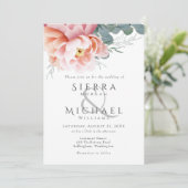 Moderne Blush Roze Peach Pony Bloemenbruiloft Kaart (Staand voorkant)