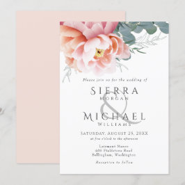 Moderne Blush Roze Peach Pony Bloemenbruiloft Kaart