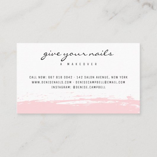 Moderne blush roze penseelstreek wit minimalist visitekaartje (Achterkant)
