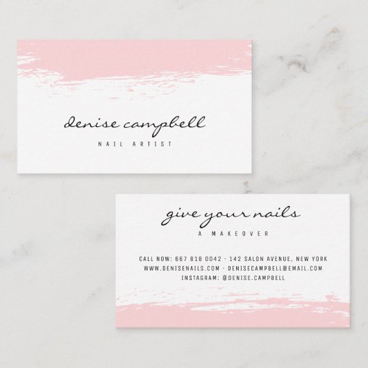Moderne blush roze penseelstreek wit minimalist visitekaartje (Voorkant / Achterkant)
