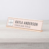 Moderne Blush Roze persoonlijke zakelijke Logo Bureau Naambordje (Voorkant)