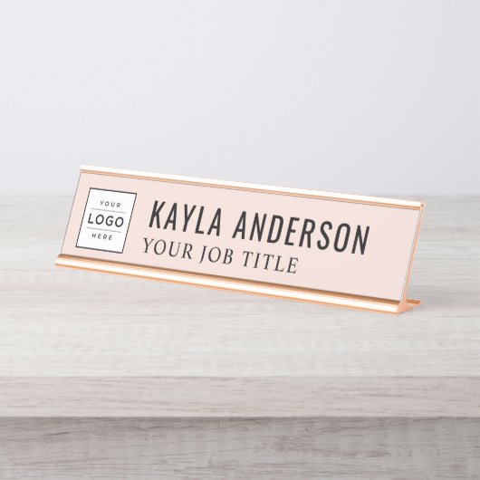 Moderne Blush Roze persoonlijke zakelijke Logo Bureau Naambordje (Voorkant)