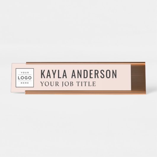 Moderne Blush Roze persoonlijke zakelijke Logo Bureau Naambordje (Voorkant)