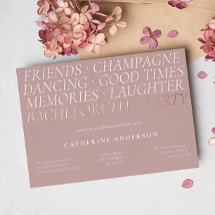 Moderne Blush Roze Plezierige Woorden Bachelorette Folie Uitnodiging