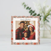 Moderne Blush Roze Poinsettia Foto Kerstmis Kaart (Staand voorkant)