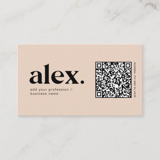 Moderne Blush Roze QR Code Logo Visitekaartje (Voorkant)