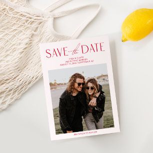 Moderne Blush roze & Red Photo Save the Date Kaart