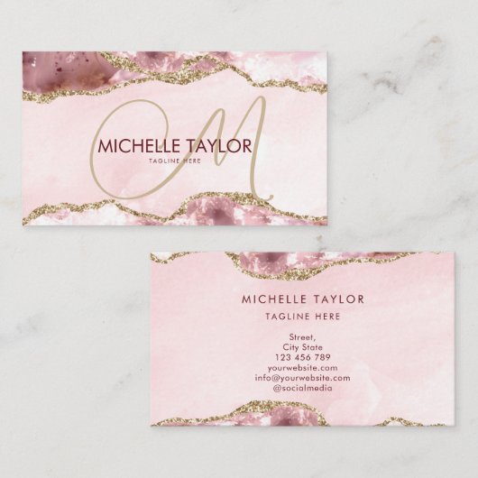 Moderne Blush roze roze film Chic Modern Monogram  Visitekaartje (Voorkant / Achterkant)