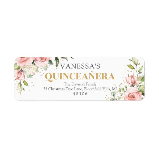 Moderne Blush roze rozen goud tiara 15e verjaardag Etiket (Voorkant)