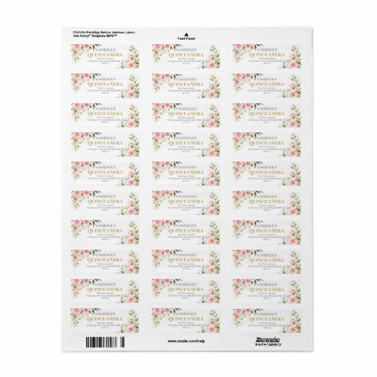 Moderne Blush roze rozen goud tiara 15e verjaardag Etiket (Full Sheet)