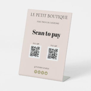 Moderne Blush roze scan om app 2 QR-codes te betal Reclamebord Met Voetstuk