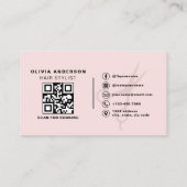 Moderne Blush Roze Schaar QR Code Haarstylist Visitekaartje (Achterkant)