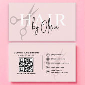Moderne Blush Roze Schaar QR Code Haarstylist Visitekaartje