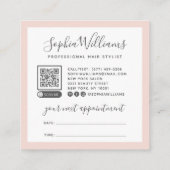 Moderne blush roze schaar script haarstylist vierkante visitekaartje (Achterkant)
