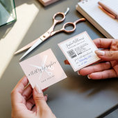 Moderne blush roze schaar script haarstylist vierkante visitekaartje