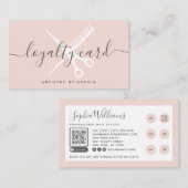 Moderne blush roze schaar script ponskaart klantenkaartje (Voorkant / Achterkant)