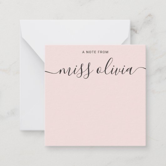 Moderne Blush Roze Script Aangepaste Leraren Notitiekaartje (Voorkant)