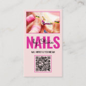 Moderne Blush Roze Script Foto Qr Code Nagelsalon Visitekaartje (Voorkant)
