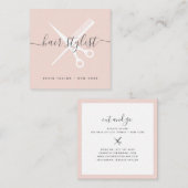 Moderne blush roze script handtekening haarstylist vierkante visitekaartje (Voorkant / Achterkant)