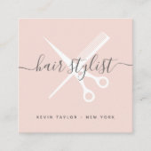 Moderne blush roze script handtekening haarstylist vierkante visitekaartje (Voorkant)