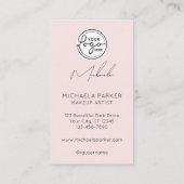 Moderne Blush Roze Script Logo QR Code Foto Make-u Visitekaartje (Achterkant)