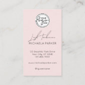 Moderne Blush Roze Script Logo QR Code Foto Wimper Visitekaartje (Achterkant)