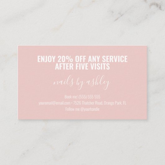 Moderne Blush Roze Script Makeup Artist 6 punch Klantenkaartje (Achterkant)