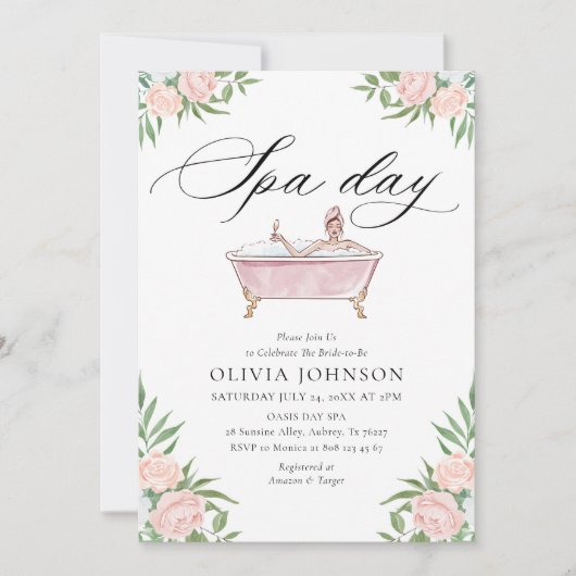 Moderne Blush Roze Spa Day Bridal Shower Kaart (Voorkant)