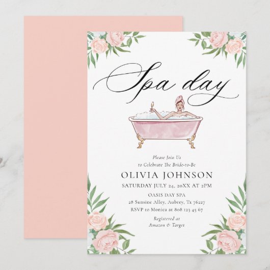Moderne Blush Roze Spa Day Bridal Shower Kaart (Voorkant / Achterkant)